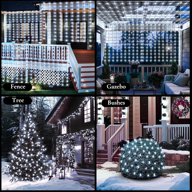 Outdoor Mesh Light Display 5x6 ft with 120 LED Warm White - 8 Modes, 30V, Connectable (Cool White - 2PCS)