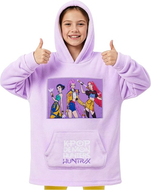 Huntrix KPop Demon Hunters Fleece Wearable Blanket Hoodie - Officially Licensed for Girls 6-14 Years