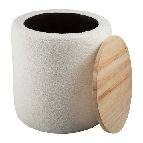 Lavish Home Storage Ottoman - Teddy Fabric Upholstered Ottoman with Wood Top for Living Room, Dorm, or Apartment - Ottomans with Storage (Cream)