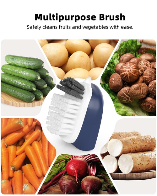 ROSEOK Potato Scrubber and Veggie Brush, Self-Standing Kitchen Brush for Fruit and Vegetable Cleaning, Navy Blue, 2 Pack