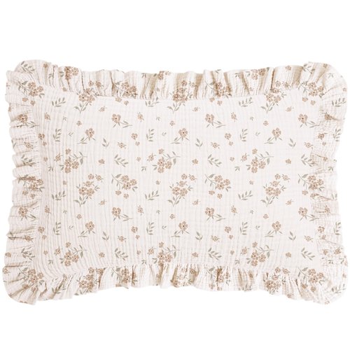 Konssy Flounce Muslin Toddler Pillowcase, Soft Cotton Toddler Pillow Case for 13x18 Pillow, Cozy Travel Kids Baby Pillowcases with Envelope Closure (Floral)