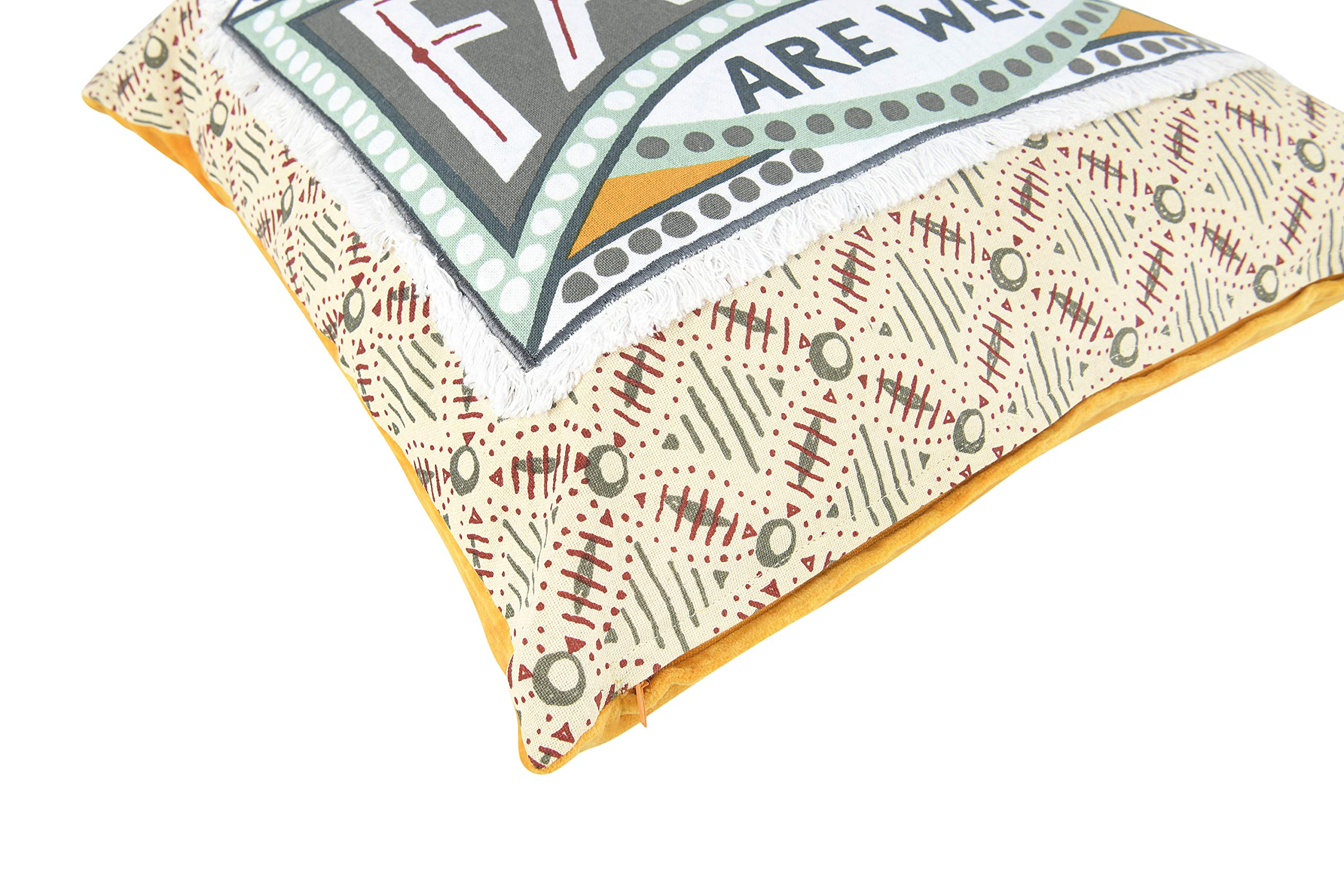 Creative Co-Op One Happy Family are We! Reversible Cotton Stamp Pillow with Solid Back (DF2555)