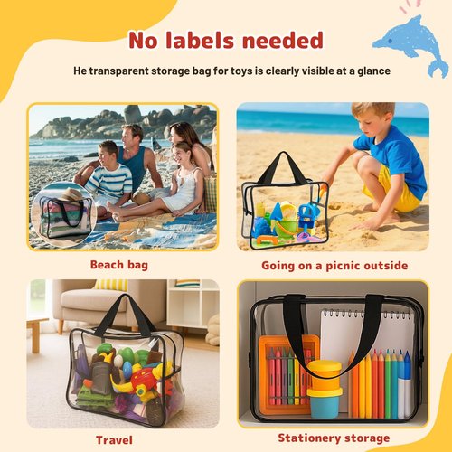 AiDwell Widened X-Large Toy Storage Bags 12.99 x 9.45 x 7.09 in 6 Packs Reusable Clear PVC Board with Zipper Travel Waterproof Organizer Bags Game Storage for Puzzles, Building Blocks, Board Game