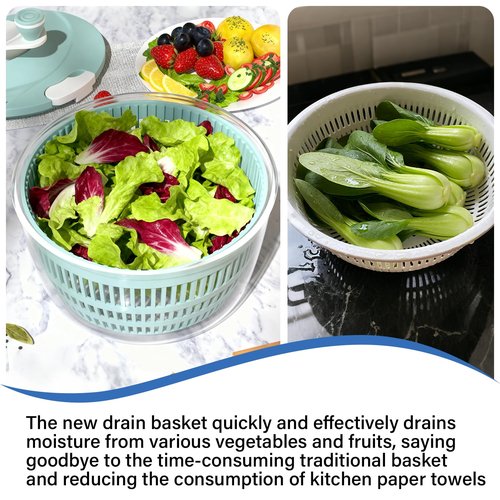 Salad Spinner,4.24Qt,Multi-Use Lettuce Spinner,Vegetable Dryer,Fruit Washer,Non-Slip Base,BPA-Free,Kitchen Gadget,Green