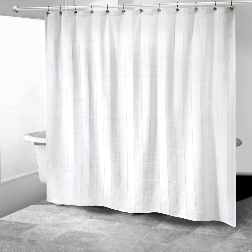 Izod - Shower Curtain, Twill Fabric Curtain, Plaid Design Bath Decor, Dorm Room Essentials (Chadwick White, 72")