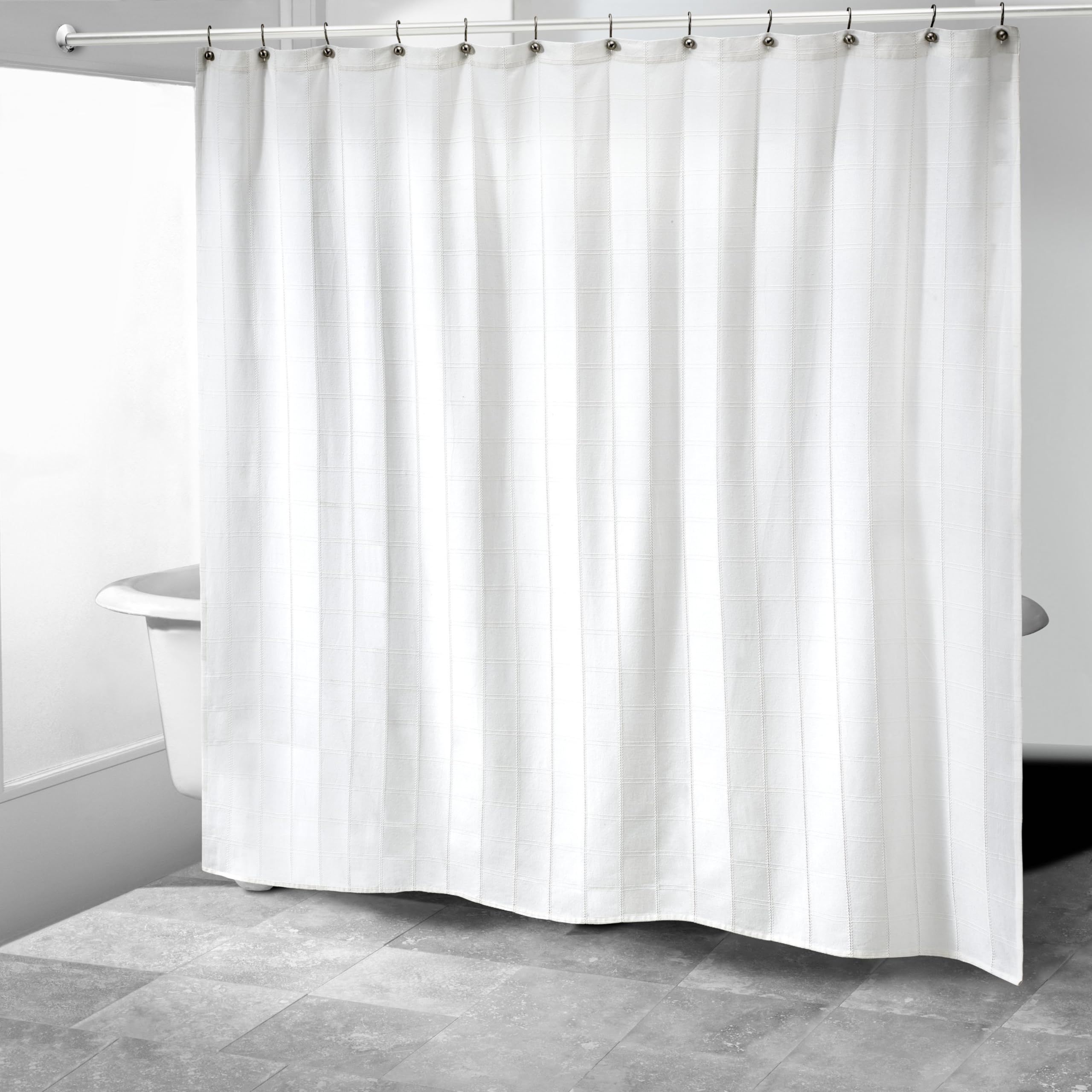 Izod - Shower Curtain, Twill Fabric Curtain, Plaid Design Bath Decor, Dorm Room Essentials (Chadwick White, 72")