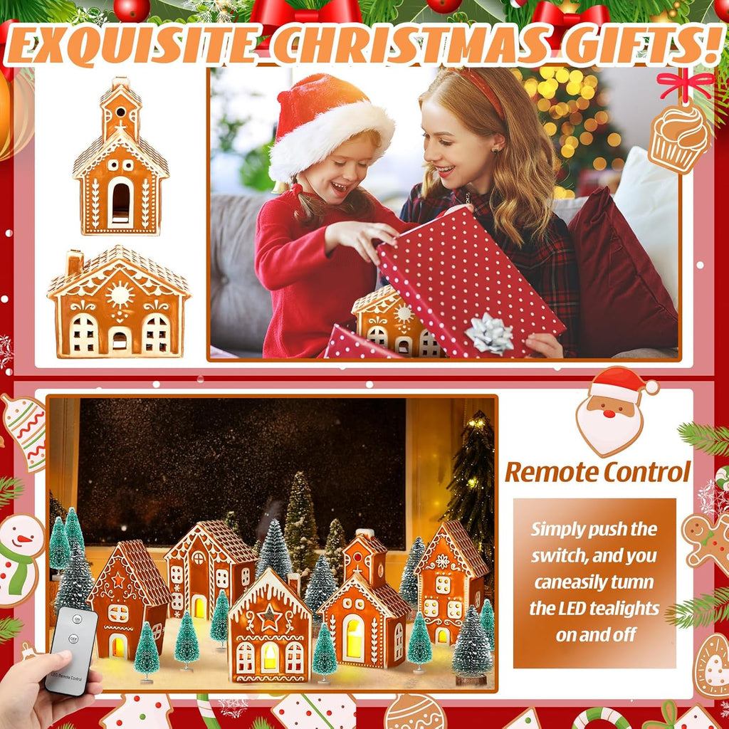 WILLBOND 29 PCS LED Gingerbread Christmas Village Set - Lighted Ceramic Houses & Trees | Remote Control Decor