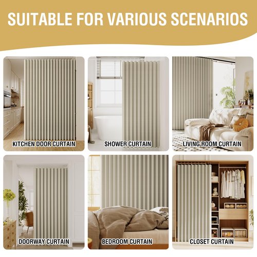 H.VERSAILTEX 100% Blackout Linen Curtain Accordion Door Curtains for Doorway Privacy Folding Closet Curtain Room Divider Sliding Door Shade with Hooks, 1 Panel, W100 x L78, Heather Ivory