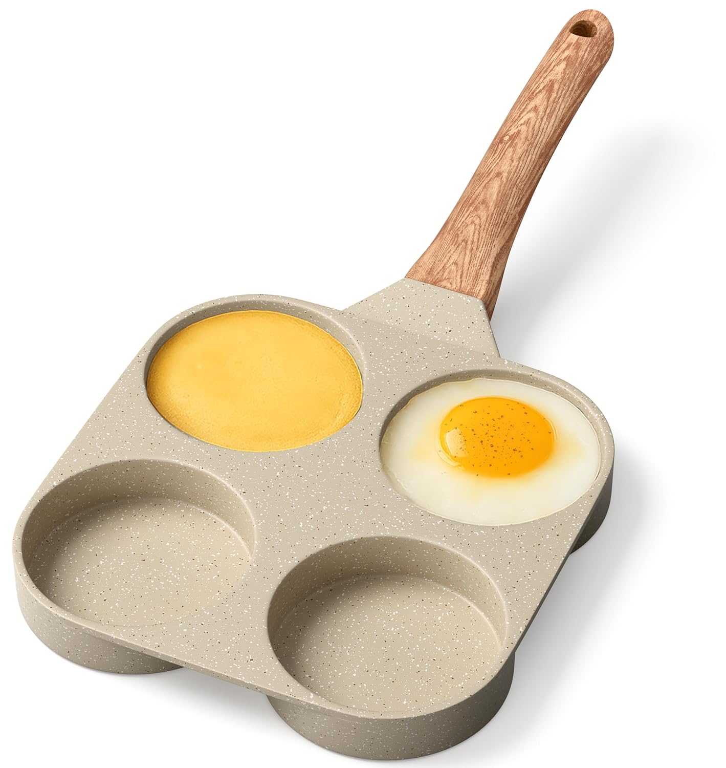 White Marble Nonstick Frying Egg Pan by [Brand Name] - 4-Cup Die-Cast Aluminum, PFOS & PFOA Free, Heat-Resistant Handle