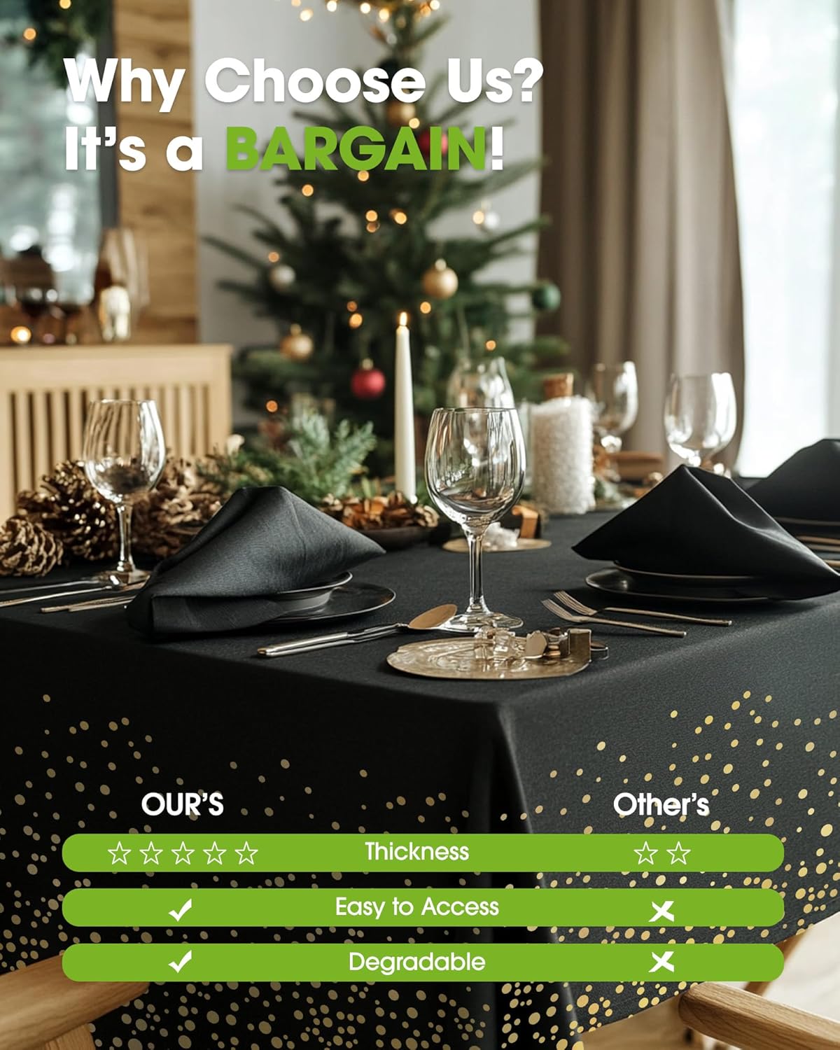 Pureegg Disposable Plastic Table Cloths - 10 Pack, 54 x 108 Inch, Sturdy Black & Gold Graduation Decor