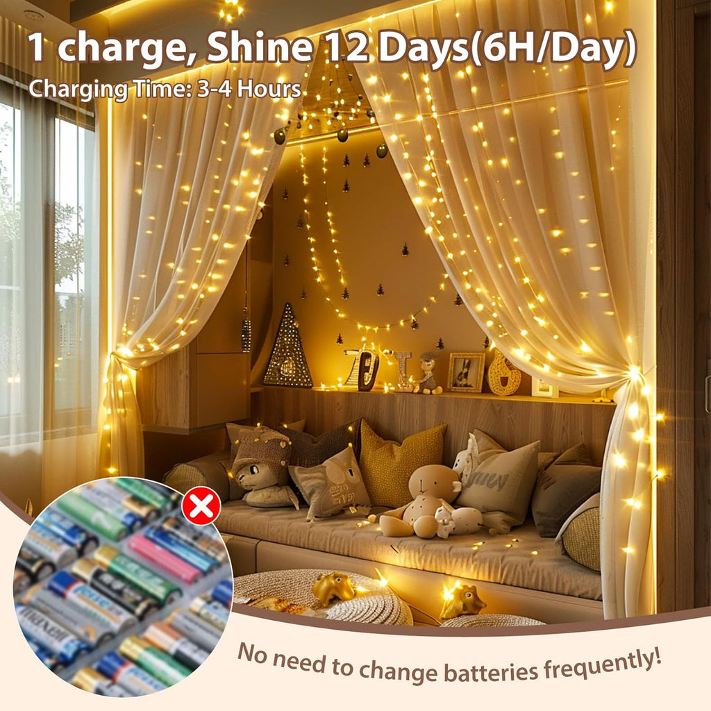 Skiennix 120L Twinkle Lights - 100 LED Rechargeable Fairy Lights with Remote & Timer Bundle