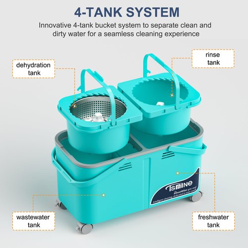 Easy-Use Spin Mop for Cleaner, Controlled Rinsing, Clean & Dirty Water Separation Mop Bucket for Pet & Family Homes,360° Swivel Wheels, Safe for Hardwood & Tile, Adjustable Handle,6 Reusable Mop Heads