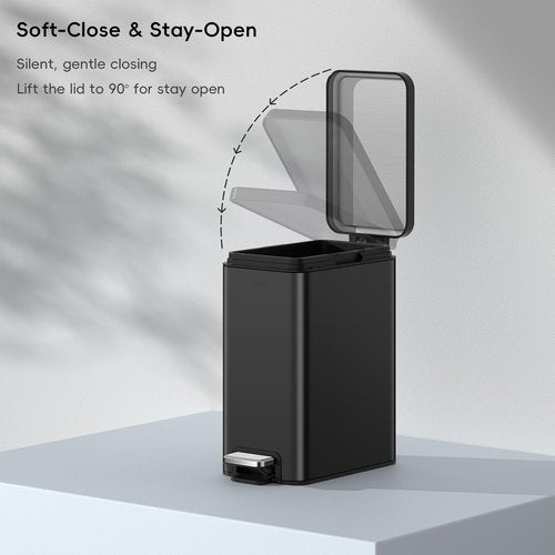 EKO Small Bathroom Trash Can - Soft Close Lid & Step Pedal | 10L Stainless Steel, Anti-Fingerprint Matte Black
