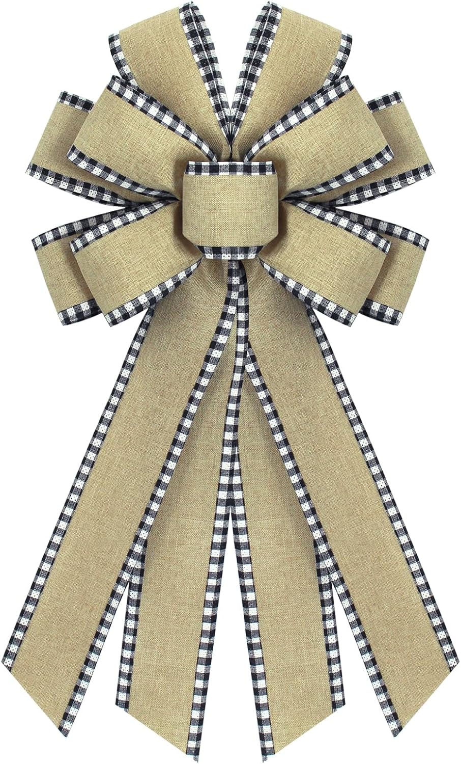 Natural Burlap Wreath Bow - Buffalo Plaid Edge Design | Perfect for Wedding & Home Decor