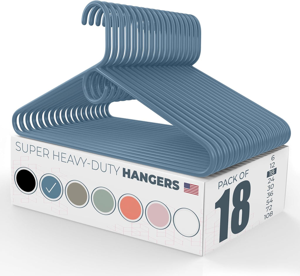 Neaties Super Heavy Duty Clothes Hangers - 18 Pack | 10lb Capacity Thick Plastic for Pants, Coats & Jackets - Blue