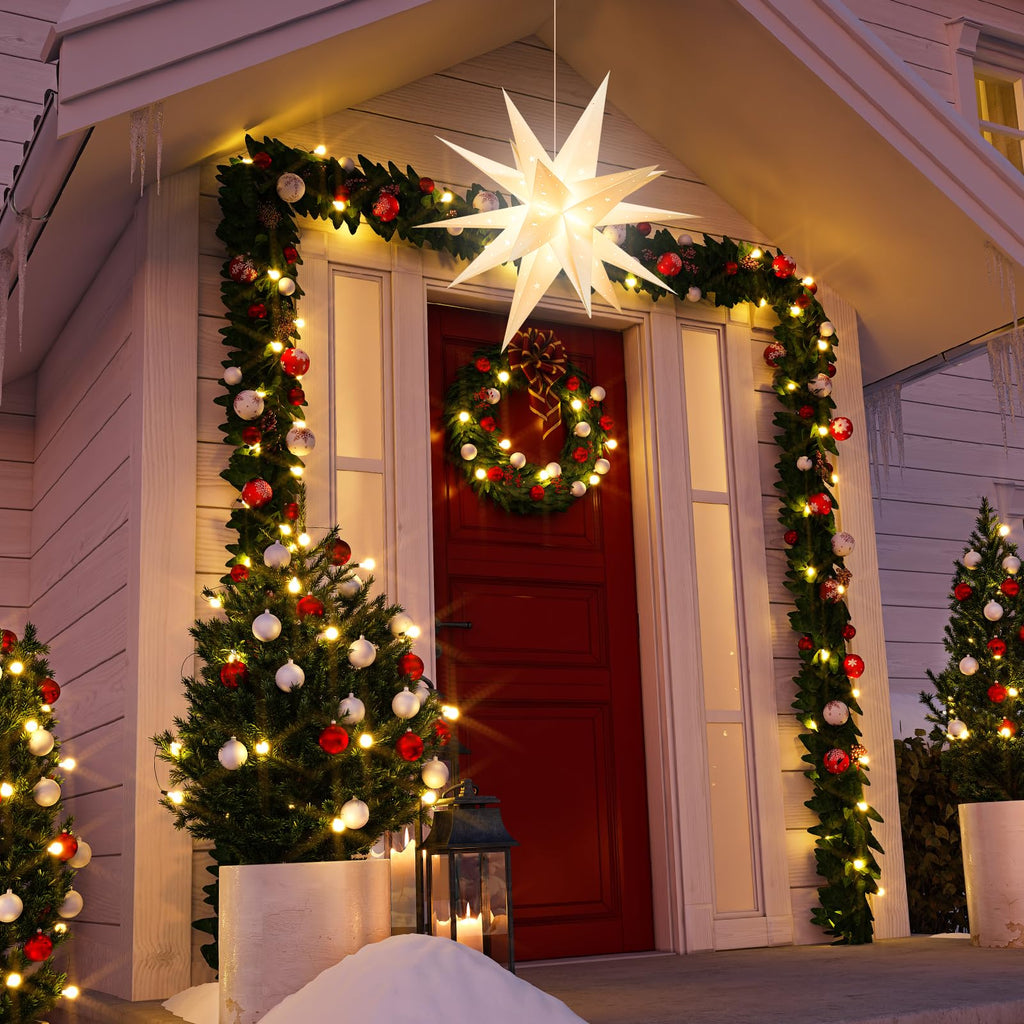 GALACOVE 23" Plug-in Moravian Star Outdoor Light with Timer, Warm White 3D PVC Christmas Star IP44 Waterproof Hanging Decoration for Porch, Garden, Wedding, Indoor Holiday Display