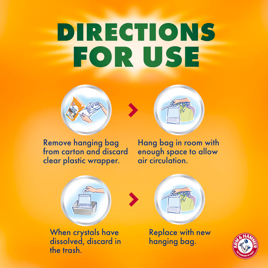Arm & Hammer Essentials Hanging Moisture Absorber and Odor Eliminator, 17.5 oz., 3 Pack, Fragrance Free, Moisture Absorbers for Closets, Laundry Rooms and Bedrooms, Long-Lasting Freshness