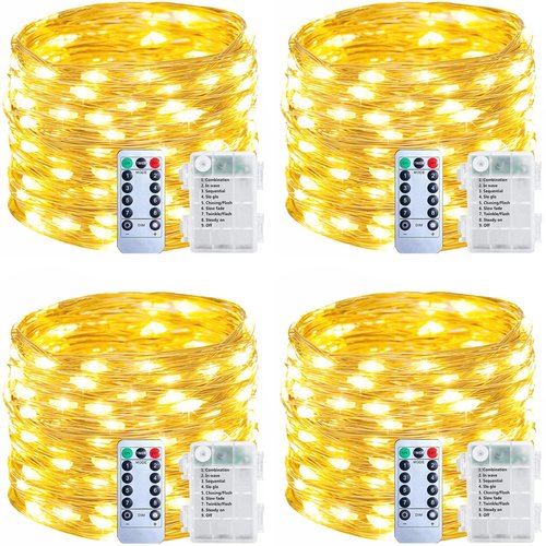 Upgraded 4Pack 280Ft 800 LED Fairy Lights Battery Operated with Remote & Timer, Waterproof Christmas String Lights Outdoor Indoor, Battery Twinkle Lights for Bedroom, Xmas, Parties, Tree, Garden Decor