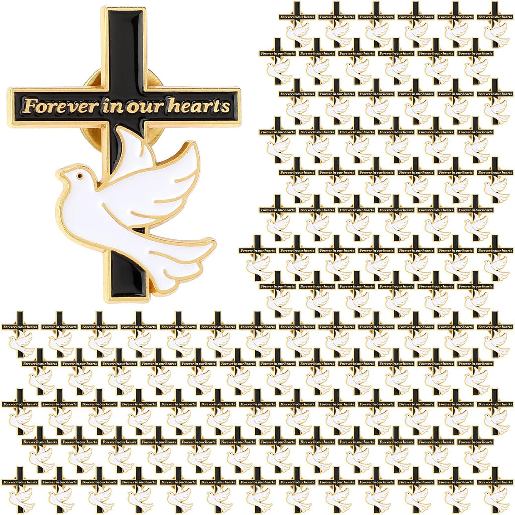 Misdary Memorial Dove Cross Lapel Pins - Bulk Funeral Favors for Guests | Forever in Our Hearts
