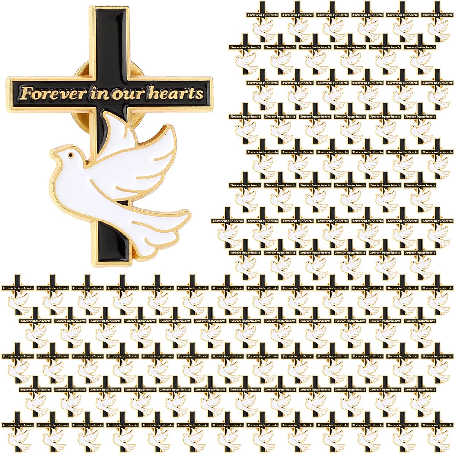 Misdary Memorial Dove Cross Lapel Pins - Bulk Funeral Favors for Guests | Forever in Our Hearts