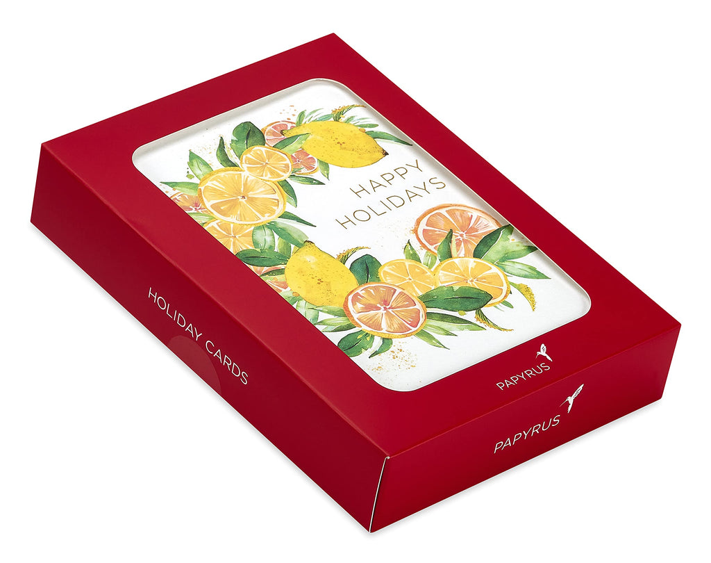 Papyrus Boxed Christmas Cards with Envelopes, Wishes of the Season, Citrus Wreath (14-Count)
