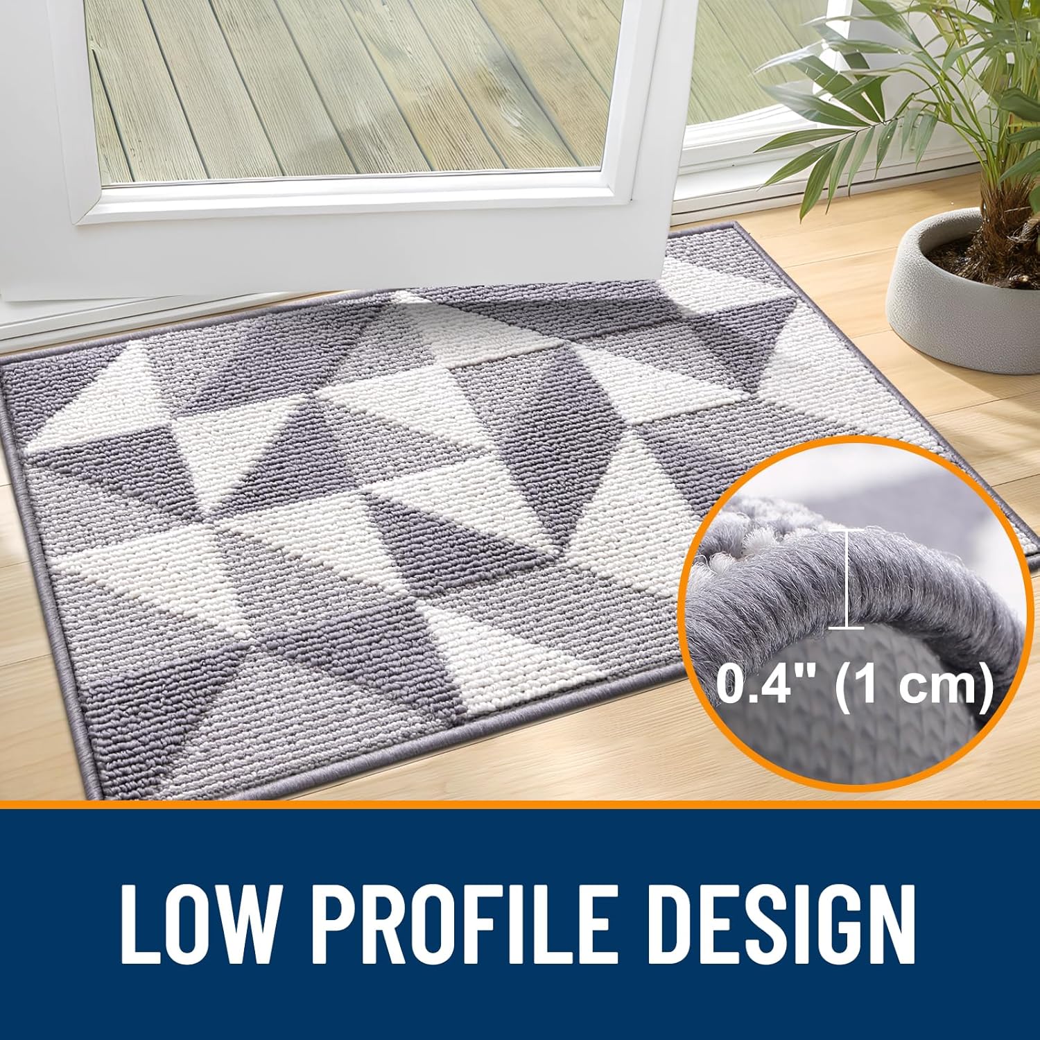 OLANLY Indoor Door Mat - Washable, Odor-Free, Low-Profile Geometric Design | 32x20 Grey Entryway Carpet