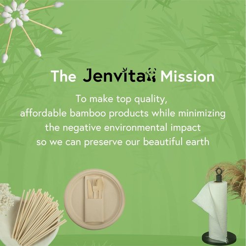 Jenvita Paper Bamboo Plates Disposable (50-Pack, 9-inch) | Sturdy & Microwave Safe | Compostable Paper Plates Disposable Heavy Duty | PFAS Free, Biodegradable | FSC Certified Alternative to Plastic
