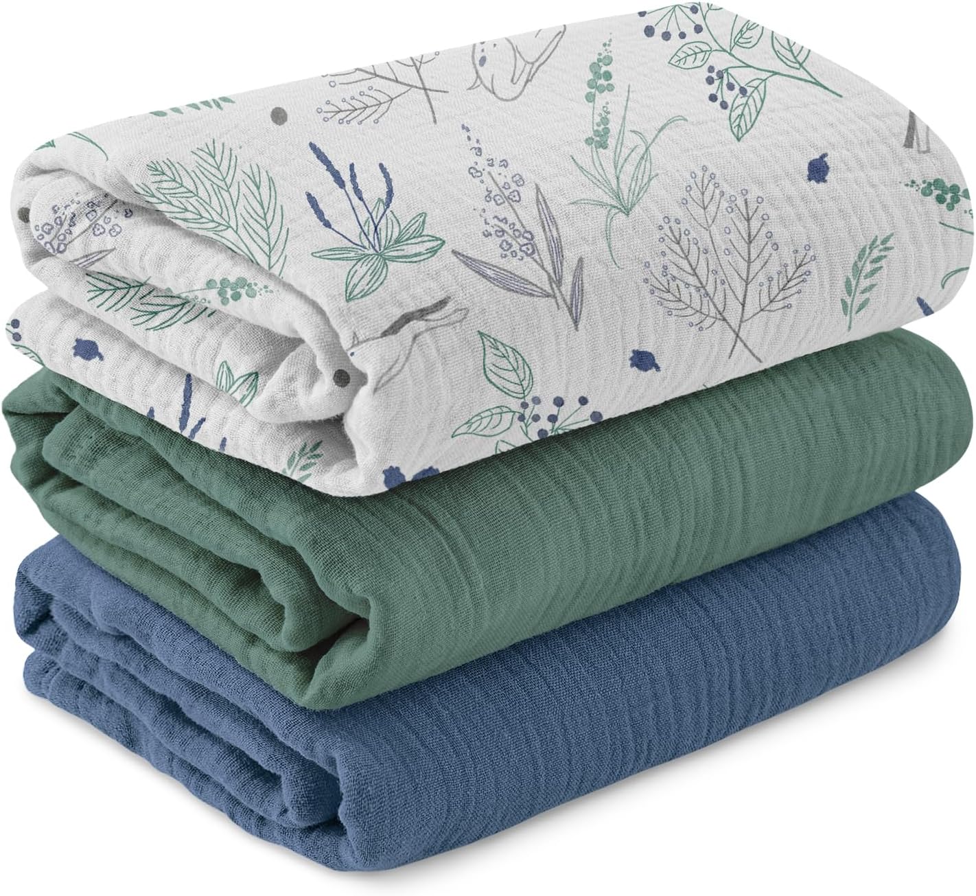 Skiennix Muslin Swaddle Blankets - 3 Pack Soft & Breathable Receiving Blankets | Large 38 x 40 Inches (Fawn & Leaves)