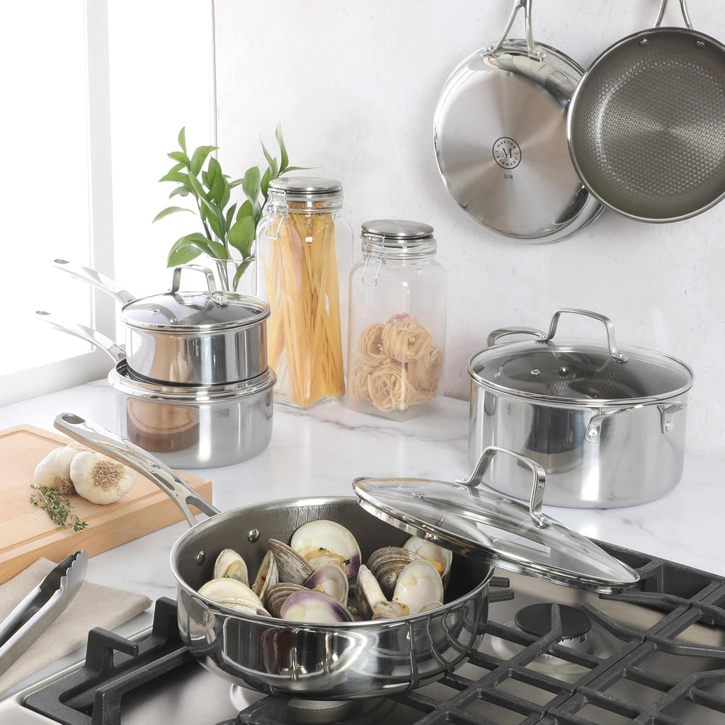 Martha Stewart Nonstick 10-Piece TriPly Stainless Steel Cookware Set - Non-Toxic & Dishwasher Safe