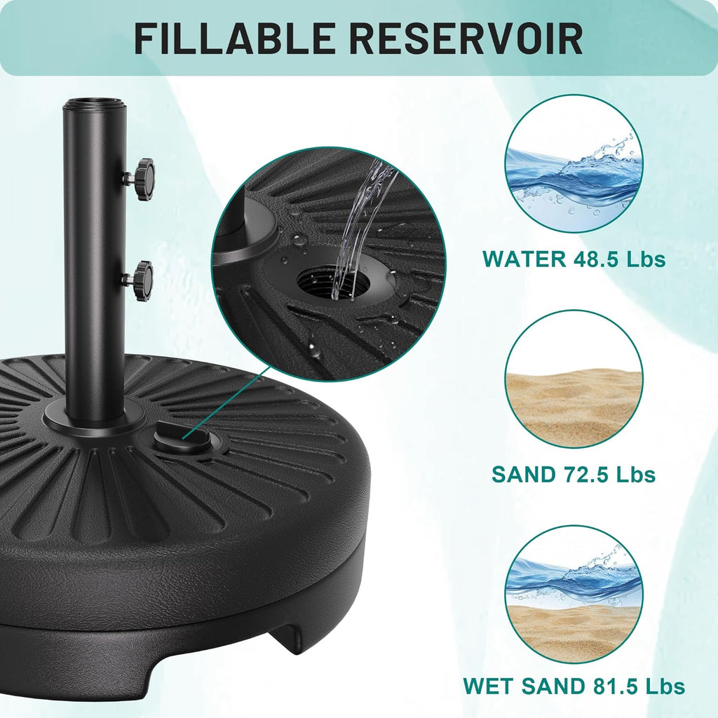 AreShark Patio Umbrella Stand - 81.5lb Max Capacity Water-Filled Base | Heavy Duty Black Design