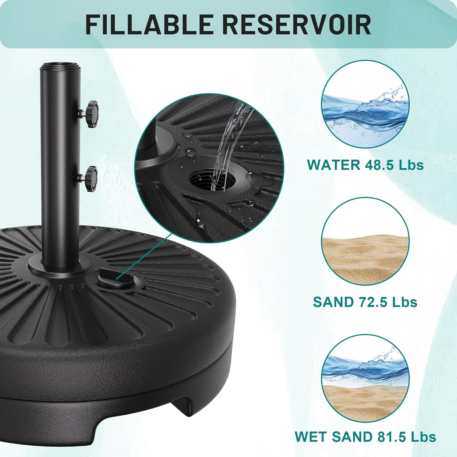 AreShark Patio Umbrella Stand - 81.5lb Max Capacity Water-Filled Base | Heavy Duty Black Design