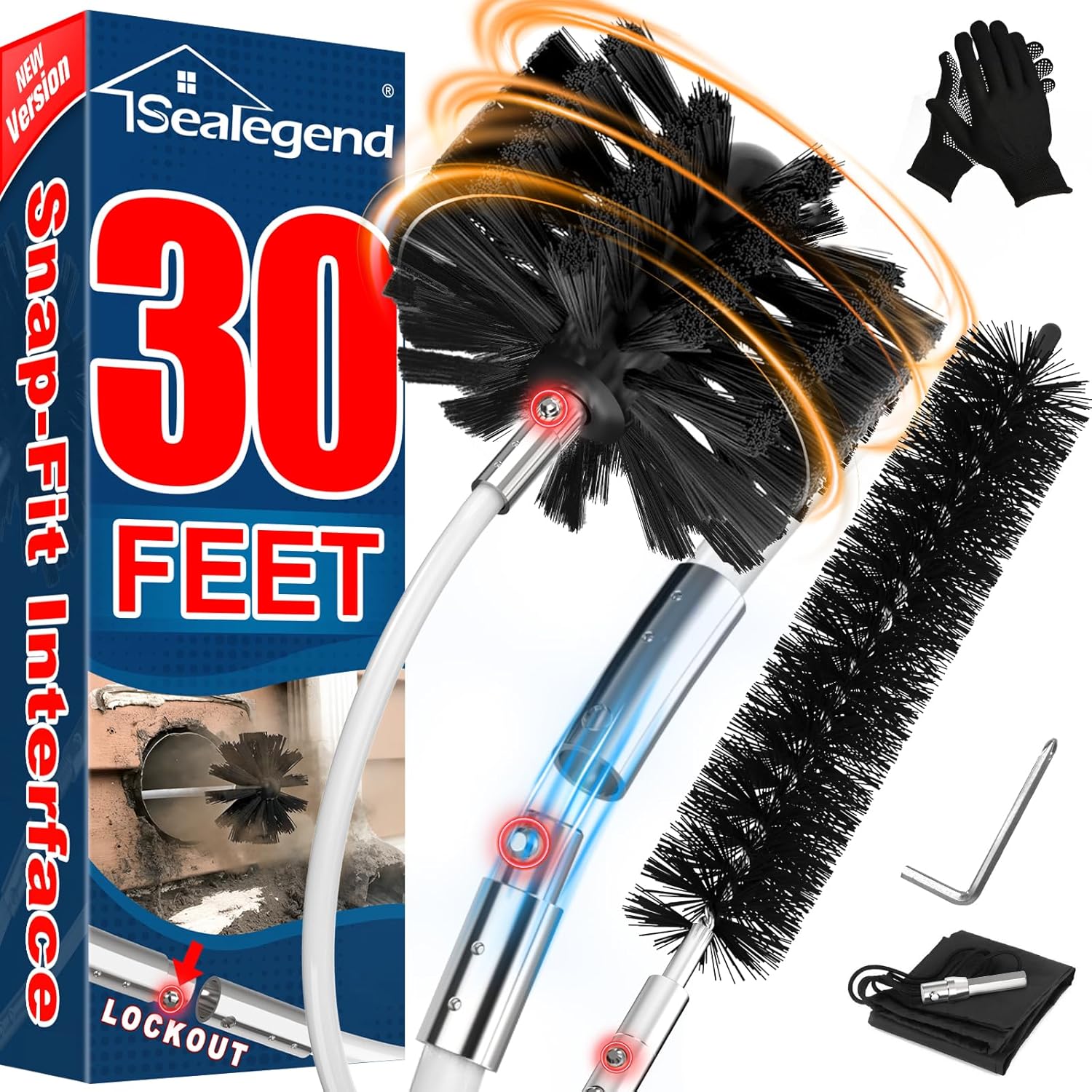 Sealegend Dryer Vent Cleaner Kit - 30 Feet Lint Remover with Upgraded Flexible Brush & Drill Attachment