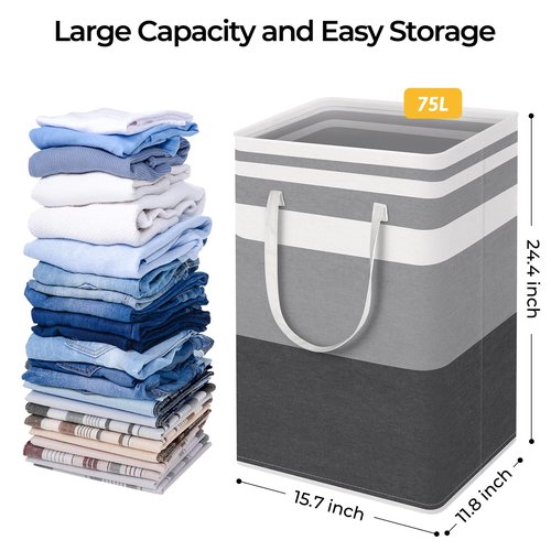 HomeHacks 3-Pack Large Laundry Basket,75L Each Waterproof, Freestanding Laundry Hamper, Collapsible Tall Clothes Hamper with Extended Handles for Clothes in the Dorm and Family-Gradient Grey