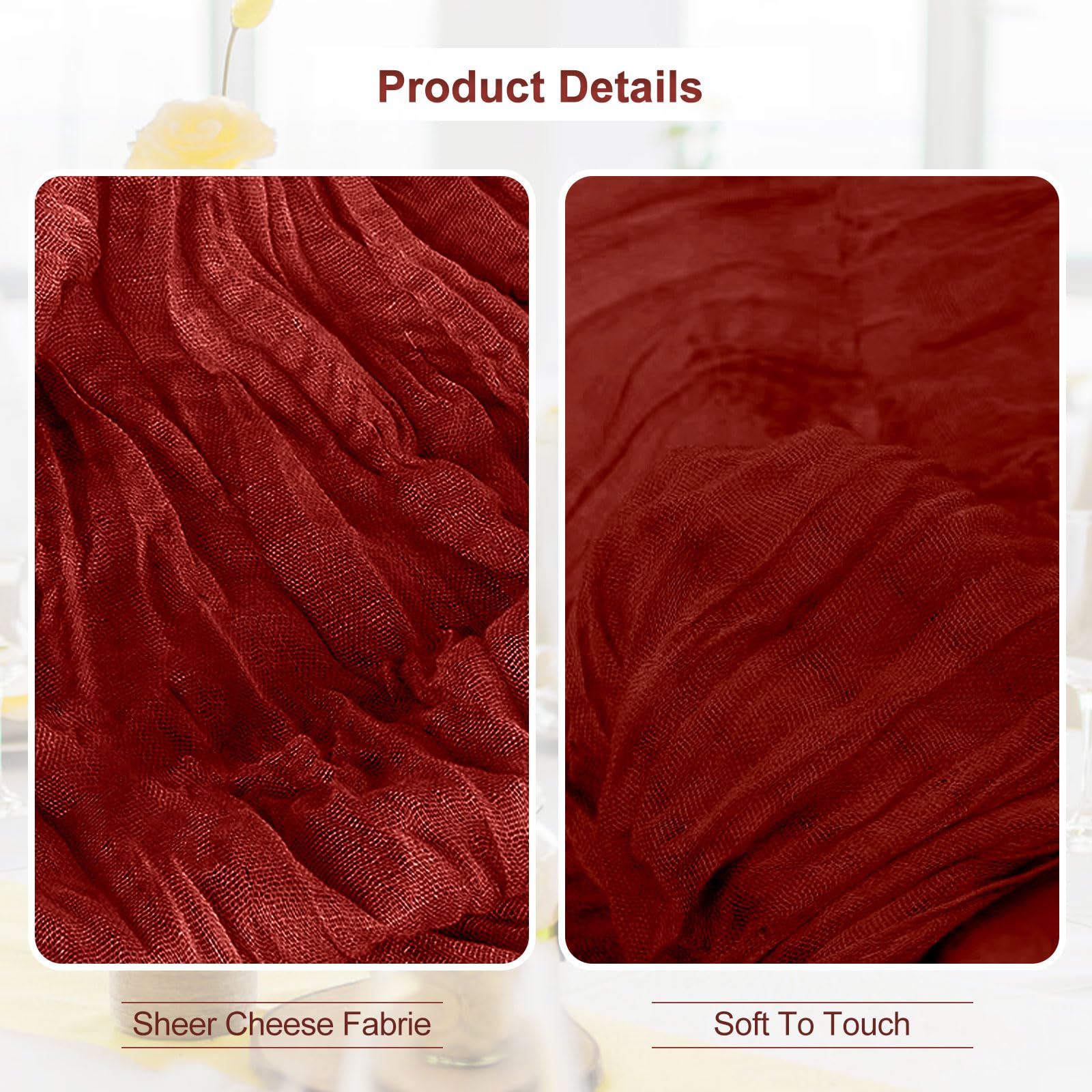20 Pack Terracotta Christmas Cheesecloth Table Runner 35x120 Inch 10Ft Rustic Gauze Cheese Cloth Table Runner Sheer Cheesecloth Table Runners for Wedding Party Bridal Shower Decoration