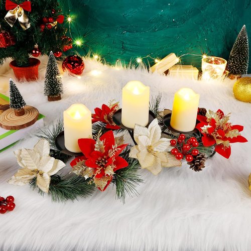 FORUP Christmas Centerpiece - Elegant Poinsettia Design with 3 Flameless Candles | Perfect for Holiday Table Decor