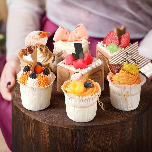 Domensi 6 Pcs Wood Display Risers Cupcake Stand Brown Rustic Wood Cake Stands Wooden Stackable Display Box for Dessert Wedding Birthday Baby Shower Christmas Village Party Decoration