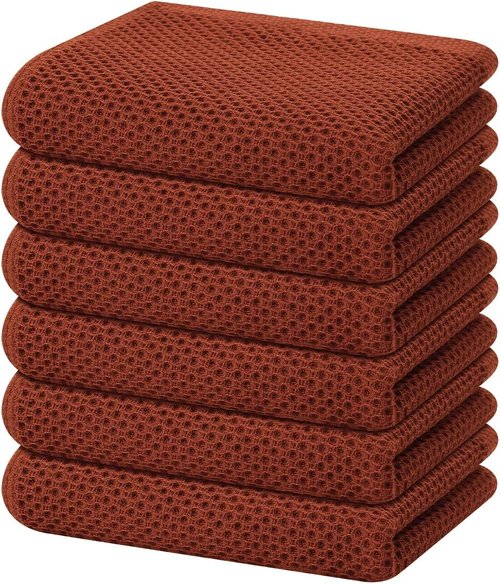 Homaxy 100% Cotton Waffle Weave Dish Towels - Ultra Soft & Absorbent | Quick Drying, 13 x 28 Inches, 6-Pack, Rust