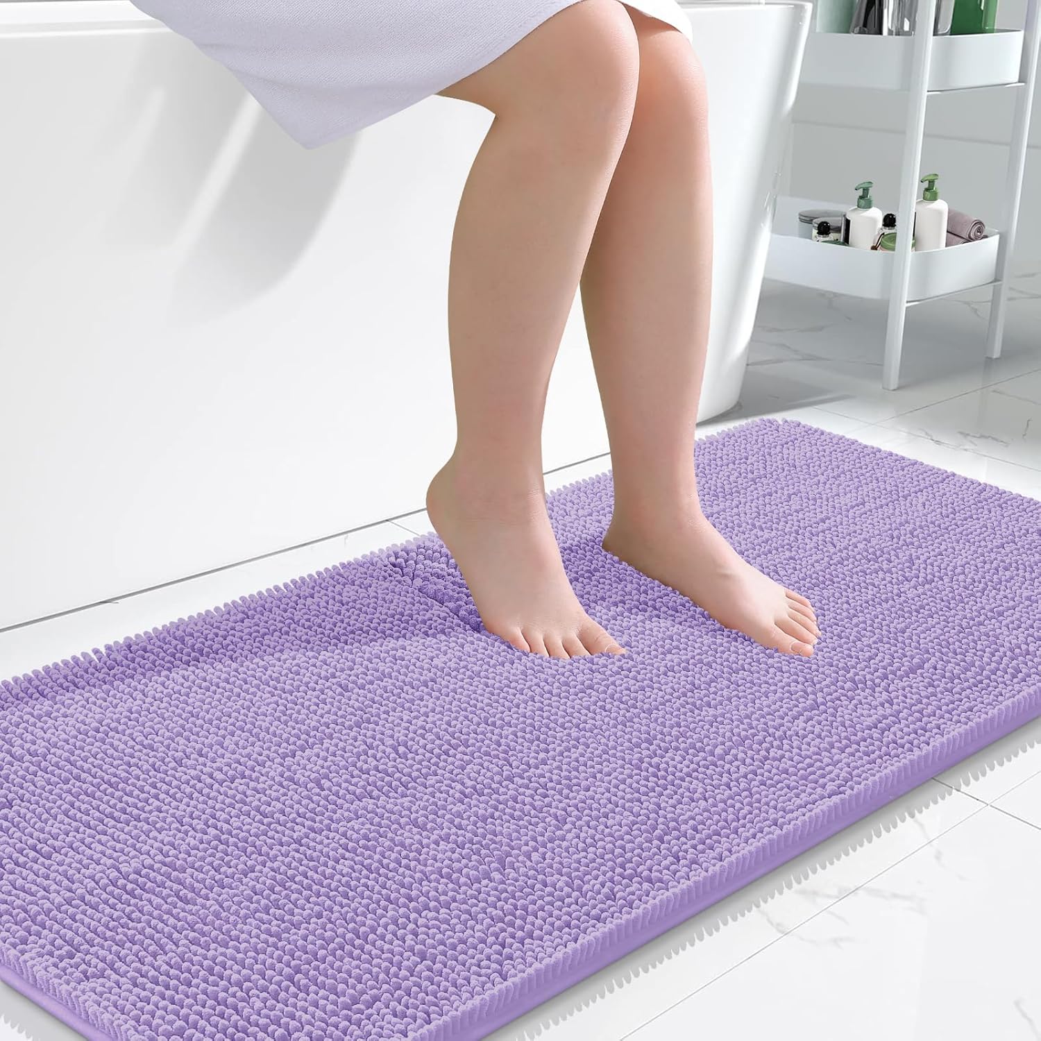 OLANLY Large Bath Rugs - Extra Soft Chenille, Quick Dry & Machine Washable | 45x27 Inches, Lavender