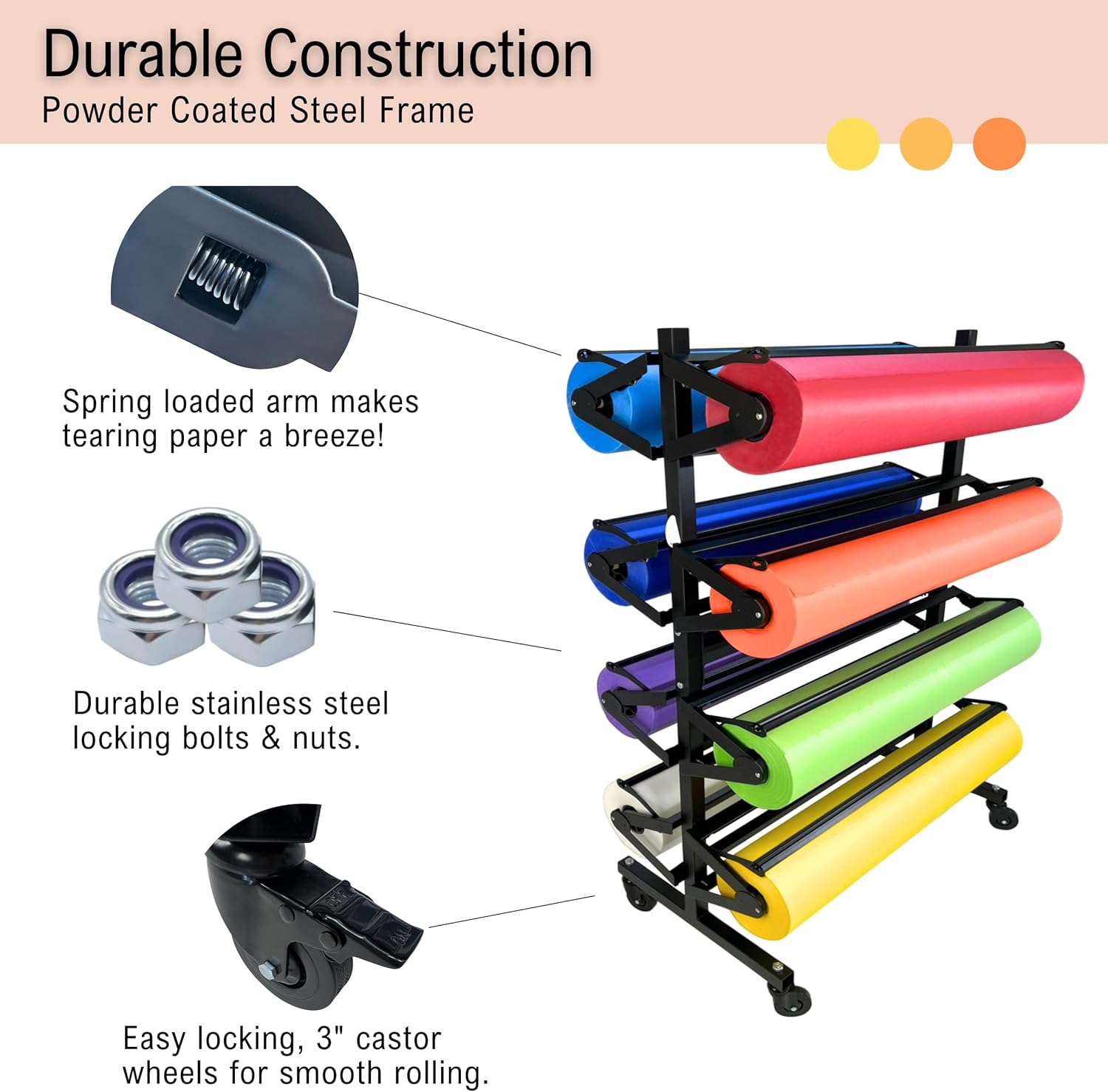 Skiennix Paper Roll Holder - Durable Dispenser Rack & Cutter for 36" Craft Rolls | Mobile Organizer