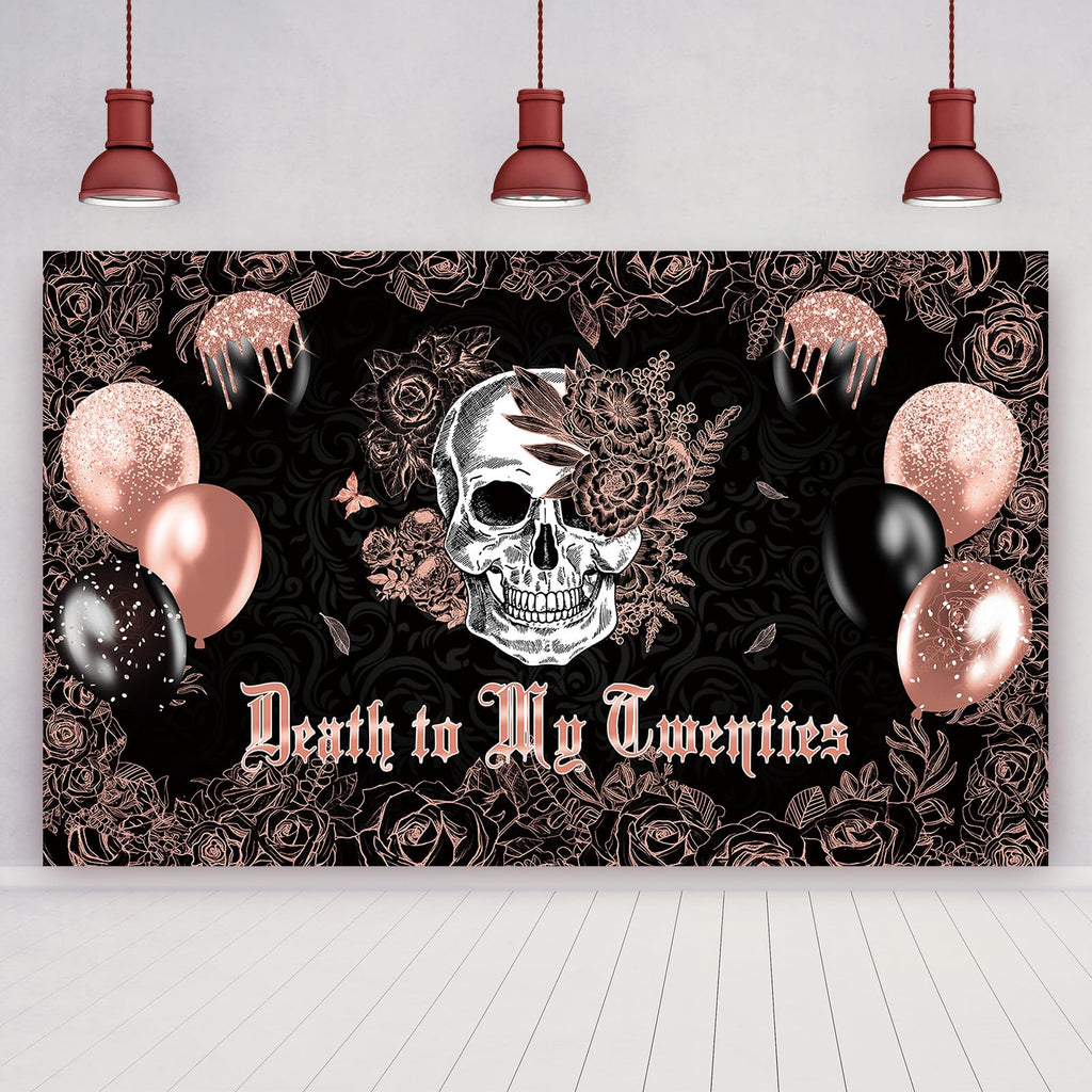 Crenics Rose Gold and Black Death to My 20s Decorations - Death to My Twenties Backdrop, Banner, Honeycomb, Sash, Hanging Swirls, Cake Topper and Balloons for 30th Birthday Party Decorations for Her