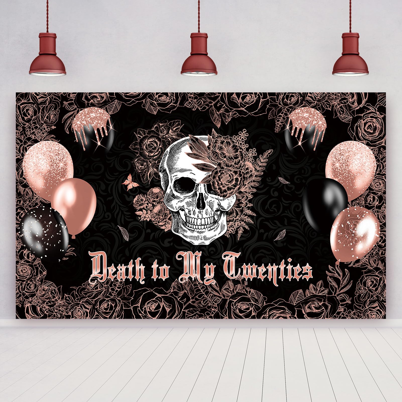 Crenics Rose Gold and Black Death to My 20s Decorations - Death to My Twenties Backdrop, Banner, Honeycomb, Sash, Hanging Swirls, Cake Topper and Balloons for 30th Birthday Party Decorations for Her