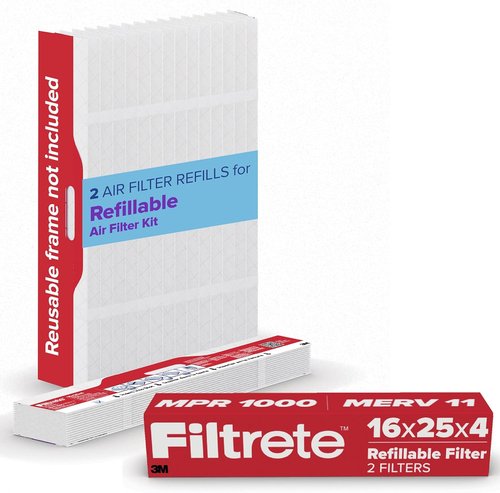 Filtrete Refillable Air Filter - MPR 1000, MERV 11 Allergen Defense | 16x25x4, 2 Pack for HVAC Systems
