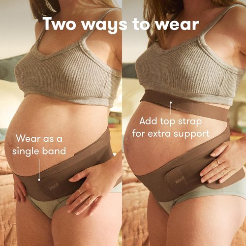 Frida Mom Dual Support Pregnancy Belly Band - Ultimate Back & Hip Support, Adjustable & Breathable, Cocoa, S/M