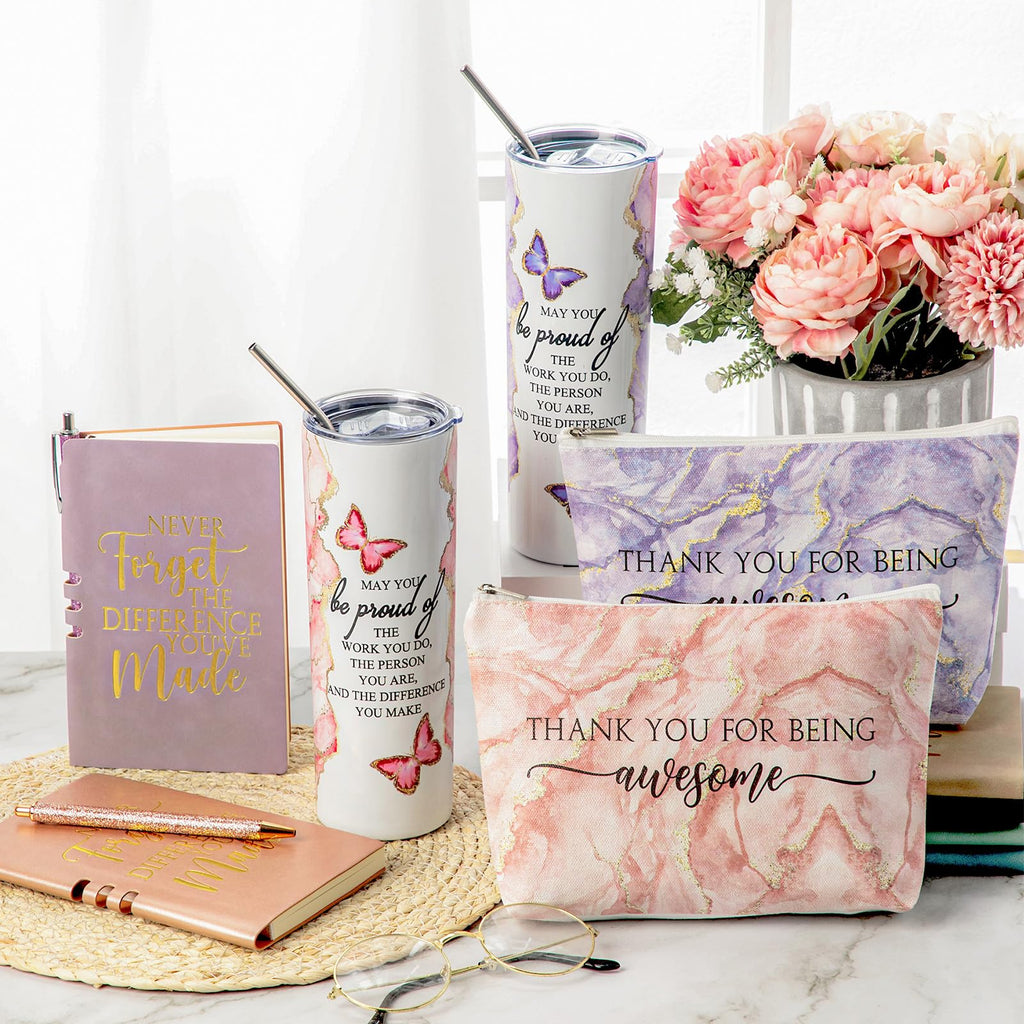 Geiserailie 36 Pcs / 6 Sets Appreciation Gift Set for Teachers Employee Thank You Gift 20 oz Rustic Marble Sign Tumbler Makeup Bag Journal for Womens Nurse Teacher Coworker Team(May You Be Proud)