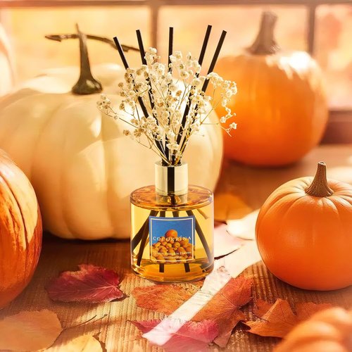 COCORRÍNA Reed Diffuser - Morton Pumpkin Harvest Set with 8 Sticks & Preserved Baby's Breath | Home Decor