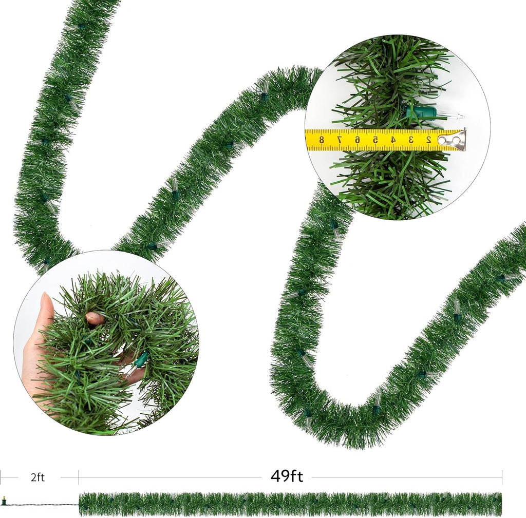 WATERGLIDE 49FT Lighted Christmas Garland - Pre-Lit Greenery with 100 Clear String Lights | Indoor/Outdoor Holiday Decor