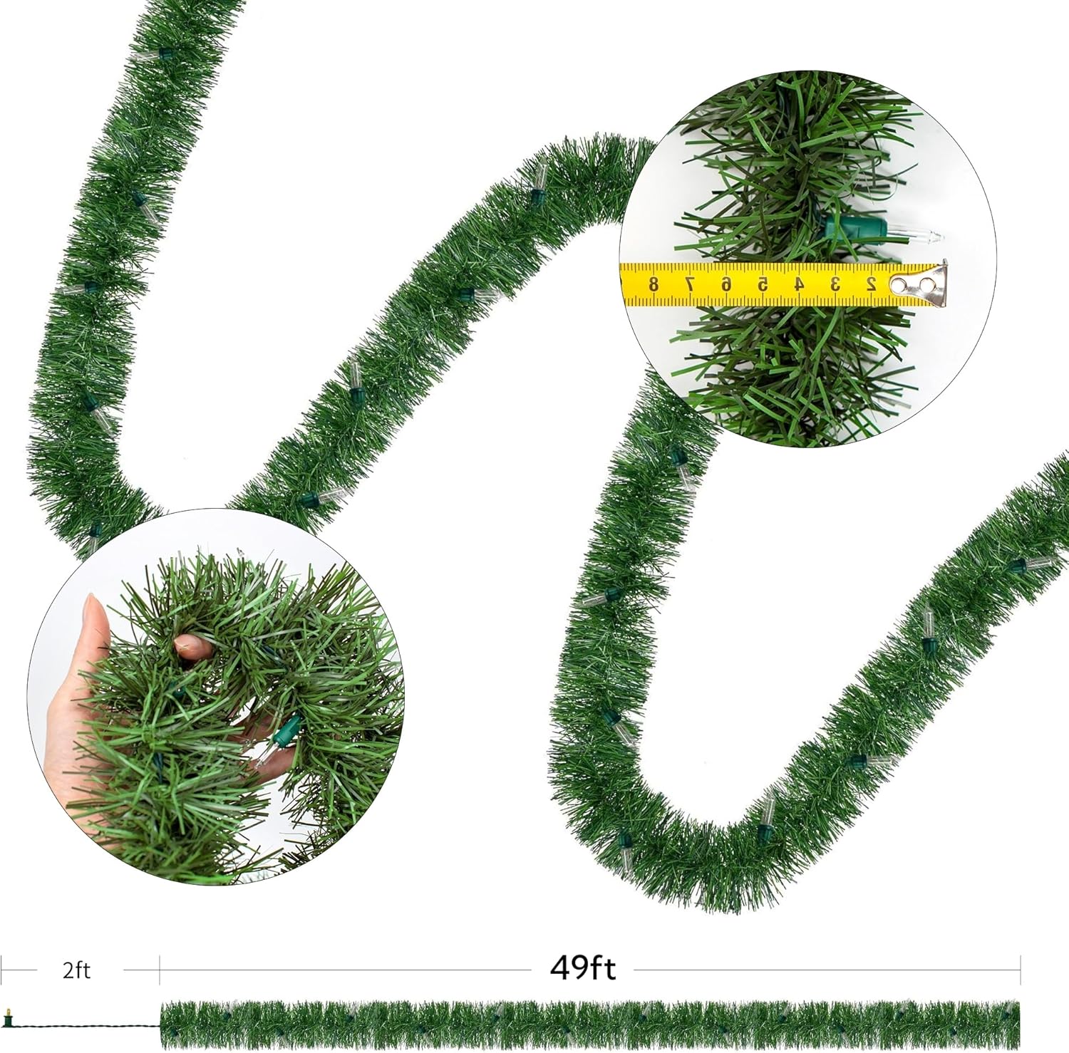WATERGLIDE 49FT Lighted Christmas Garland - Pre-Lit Greenery with 100 Clear String Lights | Indoor/Outdoor Holiday Decor