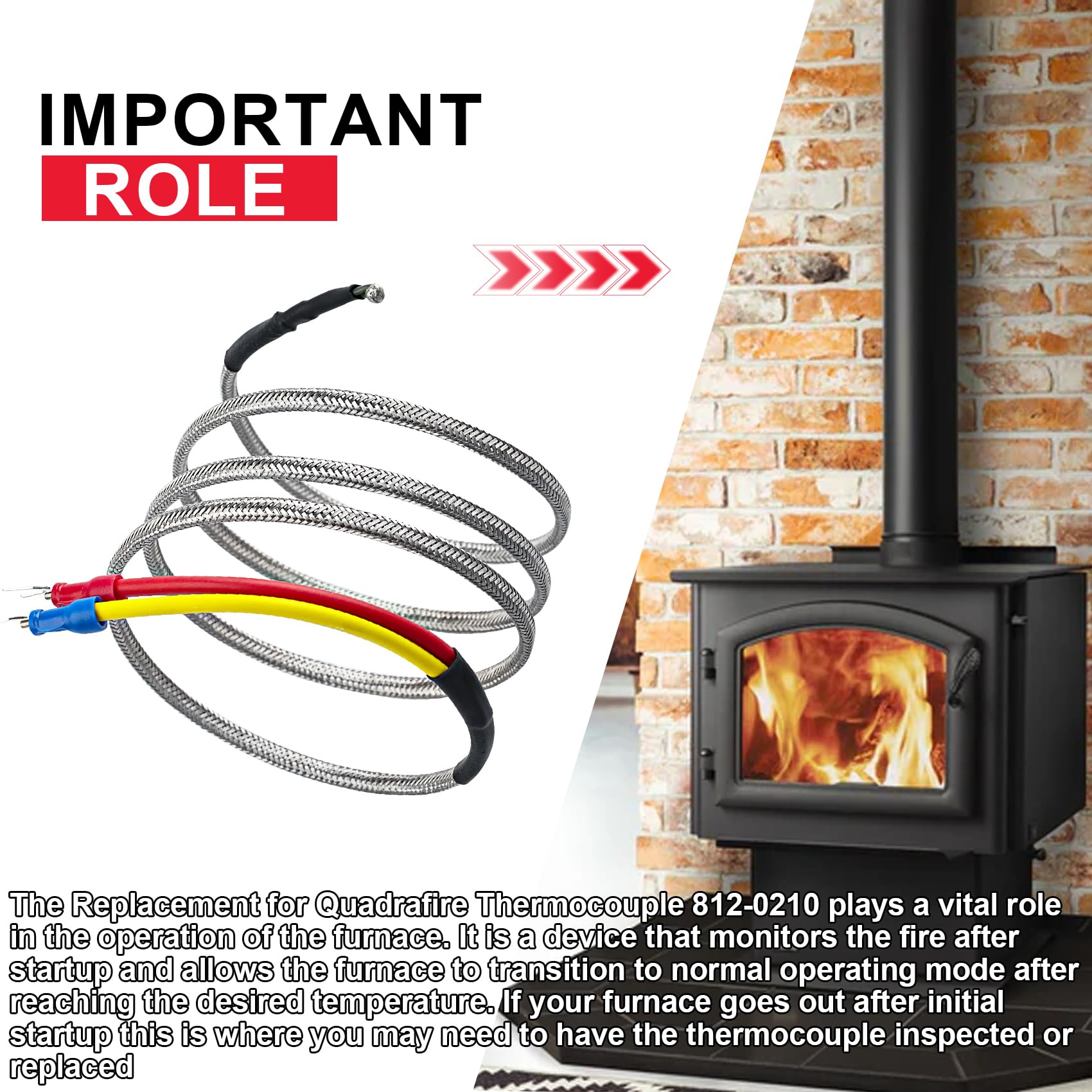 812-0210 Thermocouple Replacement for Quadrafire pellet stove parts, Fits for Quadrafire 800, 1000, 1100i Insert, 1200 Freestanding & 1200i Insert parts, for Quadrafire pellet stove replacement parts