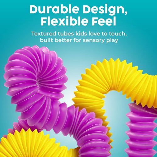 BUNMO Pop Tubes - Sensory Fidget Toys for Creative Play - Non-Mouthable 4 Pack - Hours of Fun for Kids