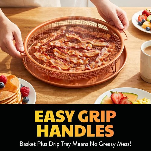 GOTHAM STEEL 2-Piece Copper Air Fryer Tray Set - Non-Stick Crisper Baskets for Oven & Dishwasher Safe Use